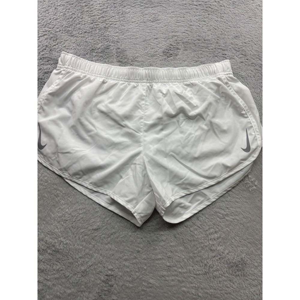 Nike Dri-FIT Women White Running Shorts XL Reflective Swoosh Mesh Panel Lining